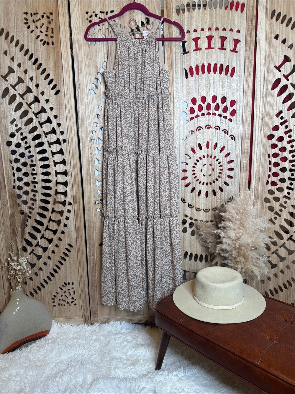 Nanette Lepore Beige Floral Tiered Maxi Dress